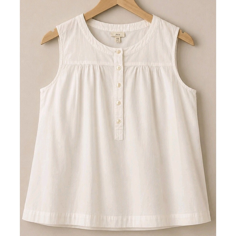 J.Jill Petite XS White 100% Cotton Sleeveless Button Front Top Summer Travel